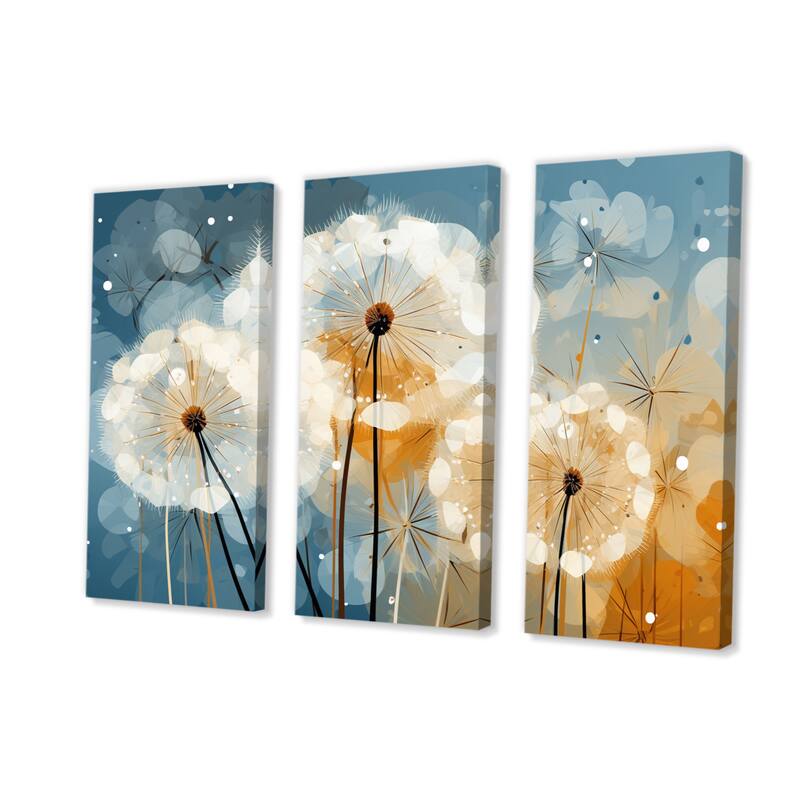 Designart "Dandelion Natures Sunbursts I" Floral Canvas Wall Art Set